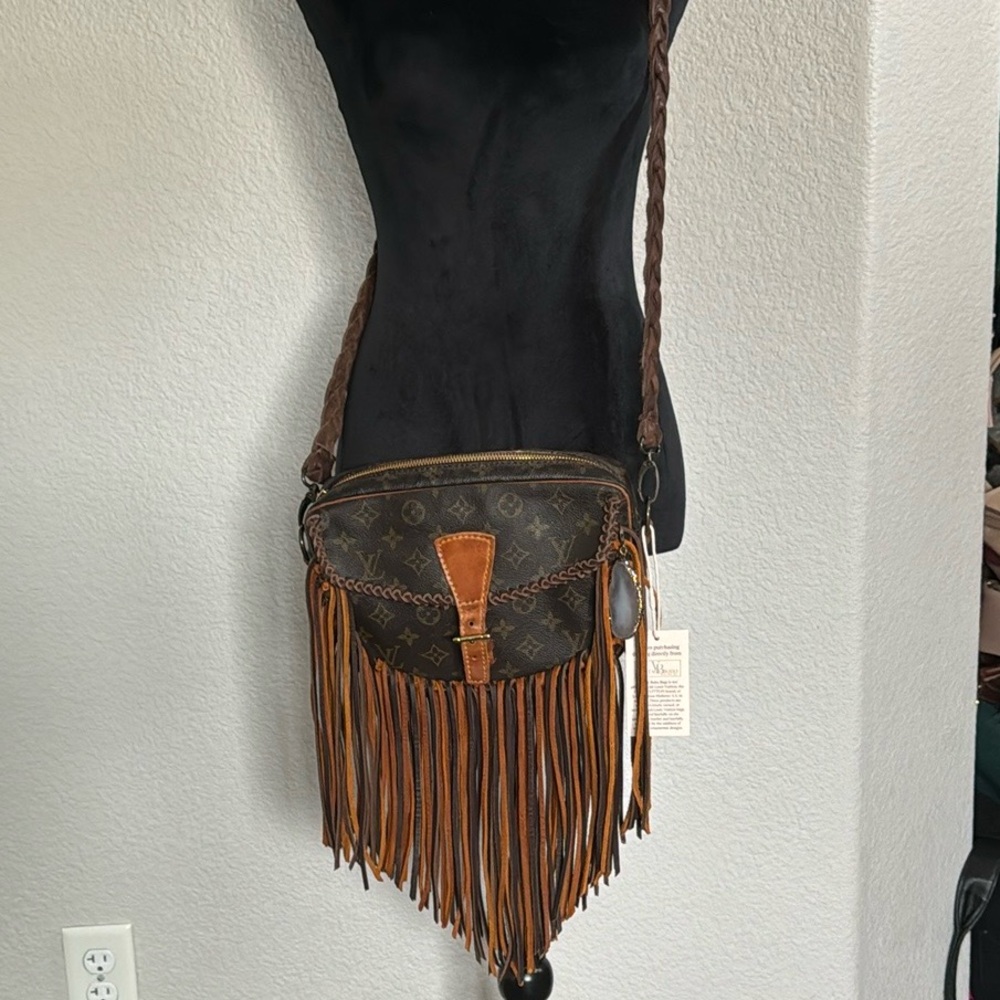 Vintage Boho authentic Louis Vuitton Up-cycled Bag -Leather Fringe Crossbody